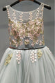 Elegant A Line Sweep Train Sleeveless Appliques Backless Long Tulle Prom Dress Formal Evening Dress OHC311 | Cathyprom