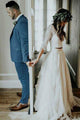 Sexy V-neck 3/4 Sleeves Boho Wedding Dress A Line Beach Wedding Dress Bridal Gown OHD210