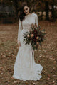 Long Sleeves Vintage Wedding Dress Backless Rustic Lace Wedding Dress OHD212