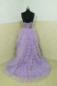 Beautiful High Low Spaghetti Straps Sweep Train Sleeveless Long Tulle Prom/Evening Dress OHC232 | Cathyprom