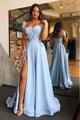 A-Line Cap Sleeve Sweetheart Split Appliques Long Prom Dress HT1325
