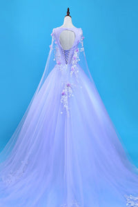 Unique Customize Long Lavender Tulle A Line Halter Formal Dress Prom Dress P2