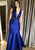 Sexy Blue V-neck Mermaid Halter Long Formal Dress RJ9371