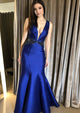 Sexy Blue V-neck Mermaid Halter Long Formal Dress RJ9371