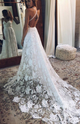 Stunning Spaghetti Straps Lace Boho Wedding Dress with Slit A Line Beach Wedding Dress Bridal Gown YRL112|Cathyprom