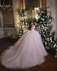 Pink Off The Shoulder Ball Gown Monarch Train Wedding Dress LY5582
