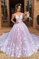 V-neck Appliques Tulle A-line Spaghetti-Straps Wedding Dresses IW8143