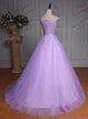 Lavender V-neck Spaghetti Straps Tulle Ball Gown Prom Dress KP4072
