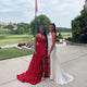 Red Satin Spaghetti Straps Pleats Prom Dress With Side Split GZ7496