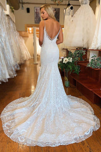 Mermaid V-Neck Lace Wedding Dresses Applique Backless Wedding Gown Custom Made Bridal Gown OHD187
