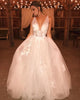 White V-Neck Tulle Appliques Spaghetti Straps Wedding Dresses KV1232