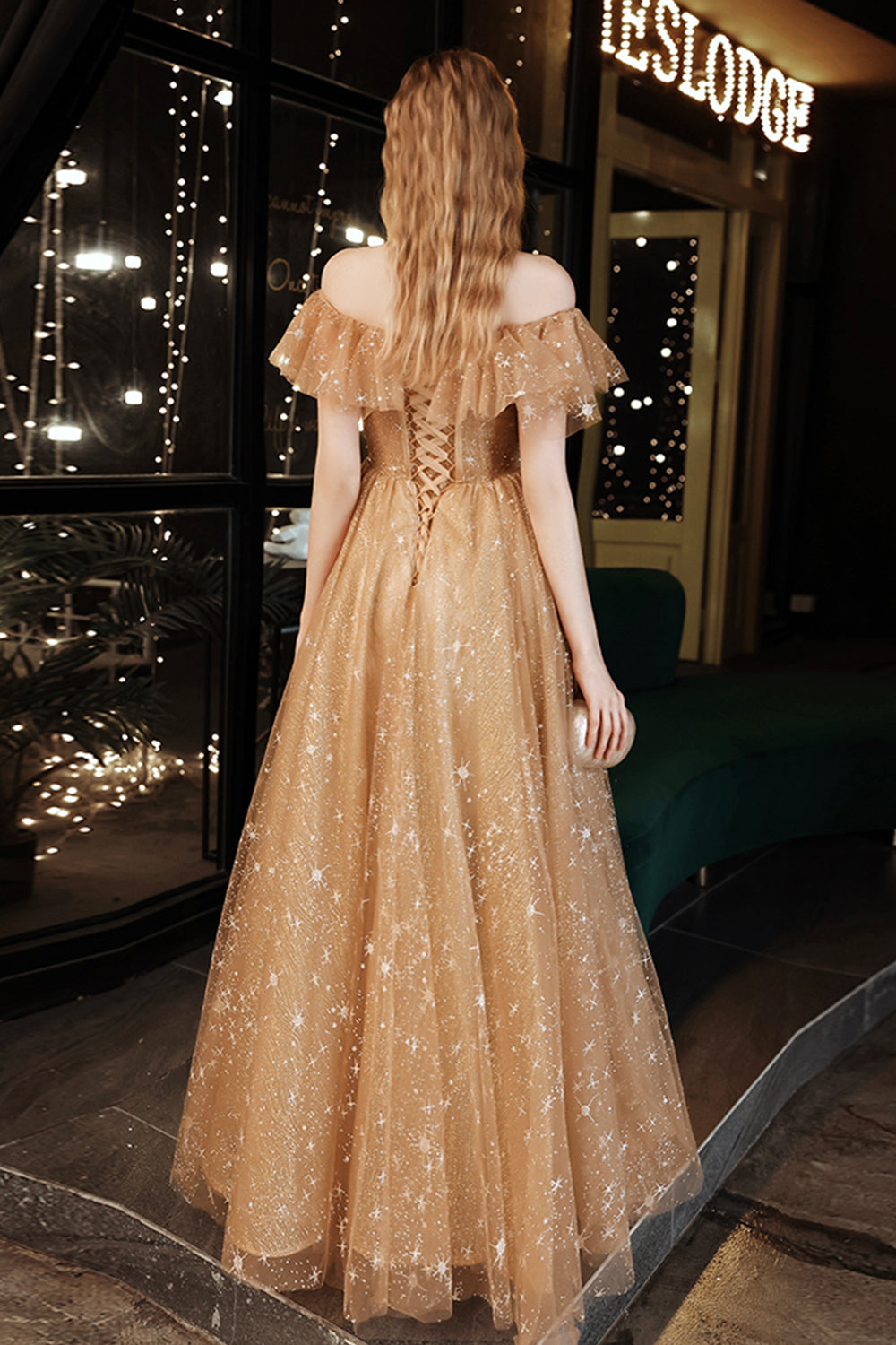 Gold Tulle Sequins Off The Shoulder Long Prom Dress MB5184 cathyprom Gold Tulle Sequins Off The Shoulder Long Prom Dress MB5184 cathyprom