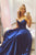A Line Sweetheart Sweep Train Sleeveless Long Senior Navy Blue Satin Prom Dress Party Dress OHC332 | Cathyprom