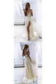 A Line Off The Shoulder Sleeveless Lace Side Slit Long White Chiffon Prom Dress Formal Dress OHC338 | Cathyprom