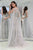 Elegant Grey Star Floral Tulle Long Sleeves A Line Senior Prom Dress Evening Dress OHC385 | Cathyprom