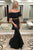 Two Pieces Black Mermaid Prom Dress, Satin Long Party Gown UX1309