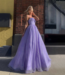 A-line Purple Sequins Spaghetti Straps Prom Dress XK3082