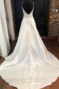 Satin Appliques A-Line Lace Satin Wedding Dresses Sweep Train Wedding Gown Bridal Gown OHD193