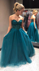 Blue Sweetheart Neck Tulle Crystals Beaded Long Prom Dress RS9650