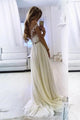 A Line Off The Shoulder Sleeveless Lace Side Slit Long White Chiffon Prom Dress Formal Dress OHC338 | Cathyprom
