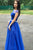 A Line Floor Length Royal Blue Tulle Cap Sleeve Long Prom Dress With Slit OHC366 | Cathyprom