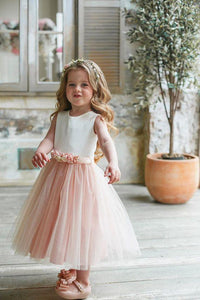 A Line Sleeveless  Round Neck Sleeveless Tulle Flower Girl Dresses OHR039 | Cathyprom