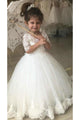 White Lace Appliques  Half Sleeves V Neck Flower Girl Dresses OHR002 | Cathyprom