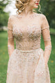 Amazing Embroidery Champagne Sparkly Wedding Dress with Sleeves A Line Rustic Wedding Dress PIN7112|CathyProm