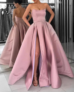 Burgundy Strapless Bodice Corset Long Sleeveless Evening Gowns With Leg Split, Prom Dress CA723