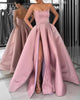 Burgundy Strapless Bodice Corset Long Sleeveless Evening Gowns With Leg Split, Prom Dress CA723