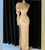 Nude One Sleeve High Neck Yellow Column Side Slit Prom Dress HW1523