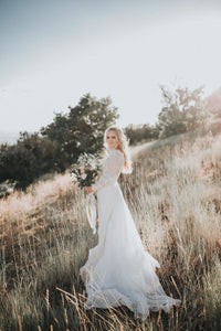 Romantic Lace Appliques A Line Boho Wedding Dress Long Sleeve Rustic Wedding Dress Bridal Gown YRL113|CathyProm