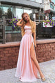 A Line Elegant Chiffon Pink Cheap Long Party Prom Dresses With Split SNH008