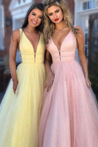 Gorgeous Deep V Neck Prom Dresses Evening Dresses Beading OHC142 | Cathyprom