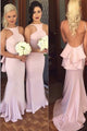 Mermaid Round Neck Backless Pink Bridesmaid Dress with Ruffles OHS025 | Cathyprom