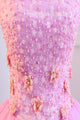 Pink Tulle Sweetheart Neck Long A Line Bead 3D Lace Applique Prom Dress P1