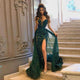Strapless Applique  Mermaid Split Sweep Satin Sequin Formal Dress VP5294