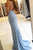 Column Spaghetti strap Blue Bridesmaid Dresses with Split Front EM3814