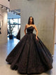 Black Ball Gown Sequin Strapless Pleats Prom Dress VN1161