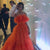 Orange Ruffles Strapless Tulle Sweep Train Prom Dress RK3624