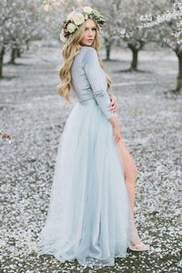 Deep V neck Boho Wedding Dress With Long Sleeve Rustic Wedding Dresses OHD214
