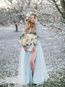 Deep V neck Boho Wedding Dress With Long Sleeve Rustic Wedding Dresses OHD214