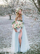 Deep V neck Boho Wedding Dress With Long Sleeve Rustic Wedding Dresses OHD214