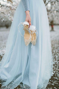 Deep V neck Boho Wedding Dress With Long Sleeve Rustic Wedding Dresses OHD214