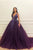 Elegant Purple Tulle V-neck Neckline Floor-length Ball Gown Prom Dresses SNH015