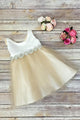 Sleeveless Scoop Knee-length Organza Beads Bowknot Flower Girl Dresses OHR028 | Cathyprom